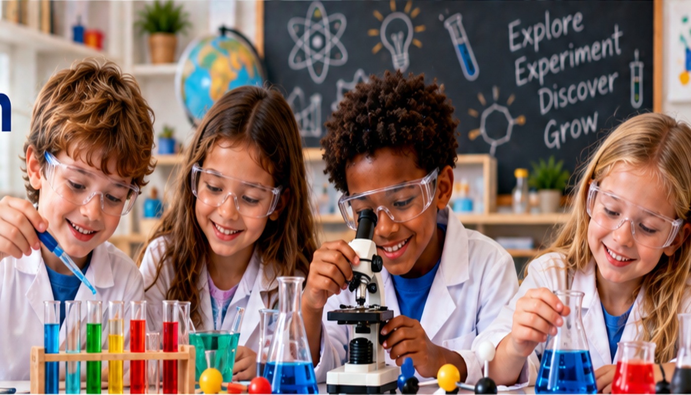 Young students conducting science experiments